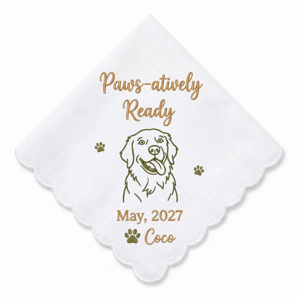 Mom-to-Be Golden Retriever Personalized Embroidered Handkerchief for a Baby Reveal