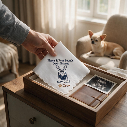 Chihuahua Dad-to-Be Personalized Embroidered Handkerchief for Pregnancy Gift (ver 2)