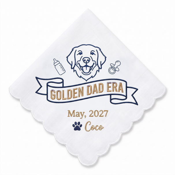Dad-to-Be Golden Retriever Personalized Embroidered Handkerchief for the Mom-to-Be