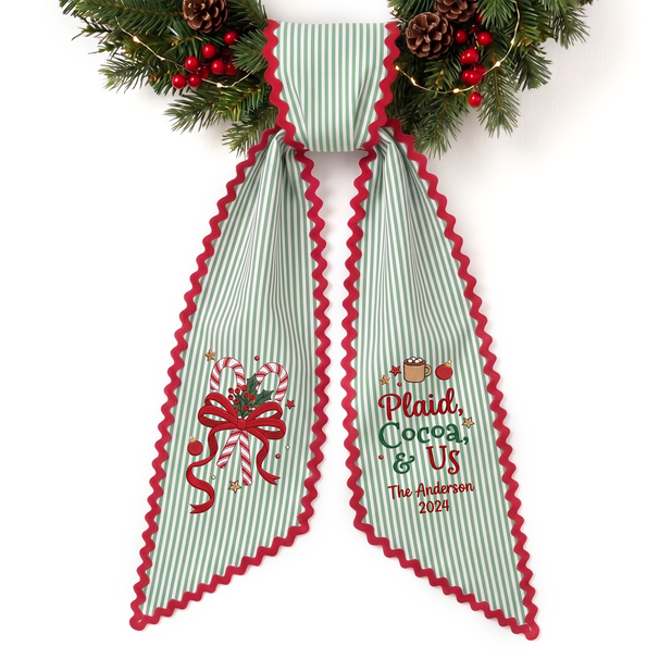 Newlywed Cozy Plaid Personalized Embroidered Wreath Sash for Newlyweds' First Christmas