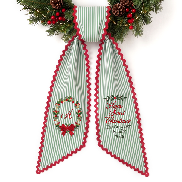 New Home Cozy Plaid Personalized Embroidered Wreath Sash for a New Home First Christmas Gift
