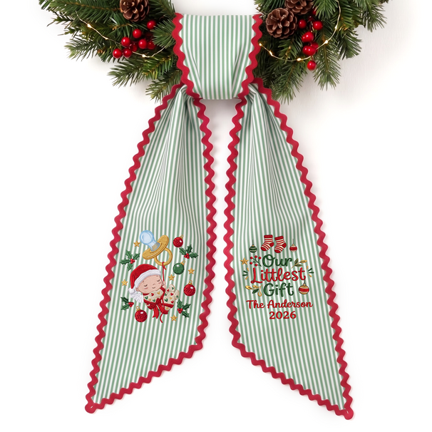 New Baby Classic Christmas Personalized Embroidered Wreath Sash for New Baby Christmas Keepsake