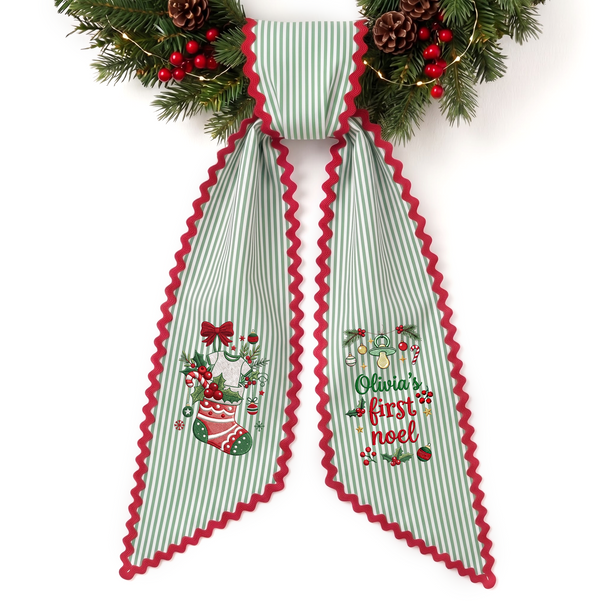 New Baby Minimal Personalized Embroidered Wreath Sash for New Baby Christmas Keepsake